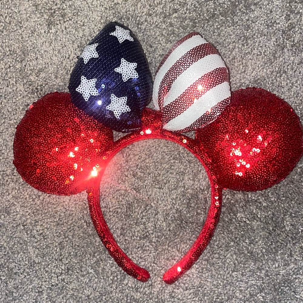 Sequin Patriotic Minnie Ear Headband in Red, Navy & White